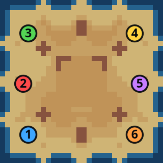 Glass Dunes: the map from above, 6 numbered start positions