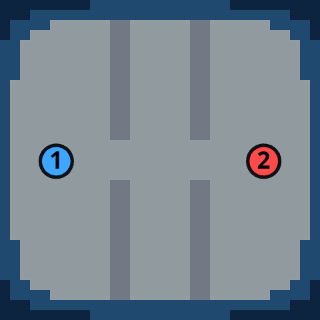 Iron Gate: the map from above, 2 numbered start positions