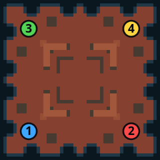 Redcourt: the map from above, 4 numbered start positions