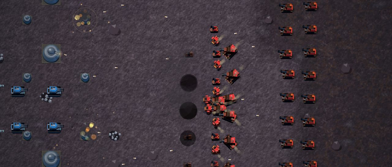 Gameplay: Dominion walkers advance into Concord artillery fire on dark rock