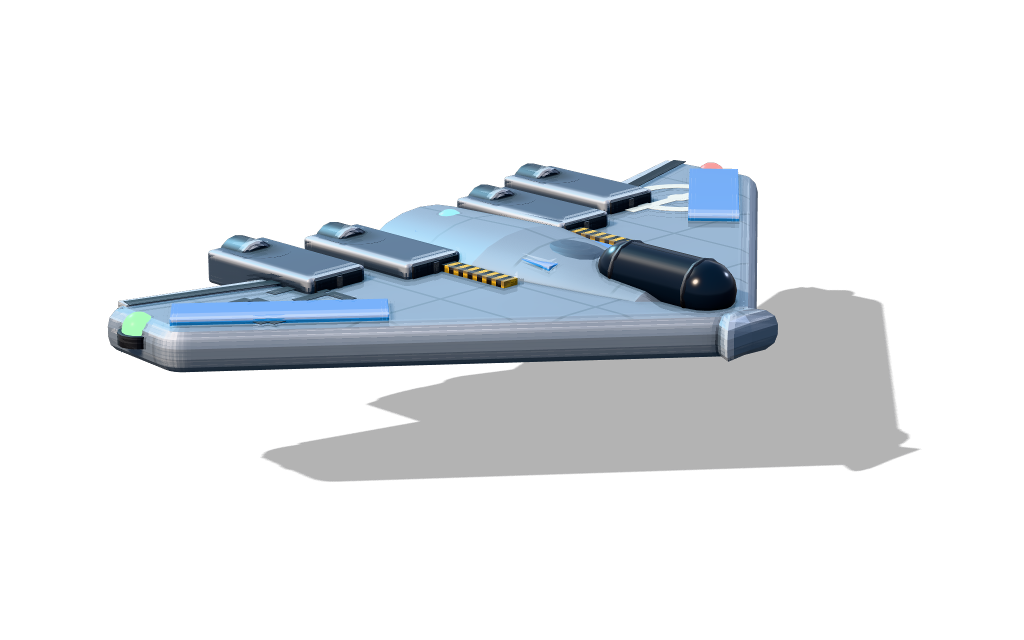 The Concord heavy bomber Thunderhead, a flying wing, its shadow on the ground below