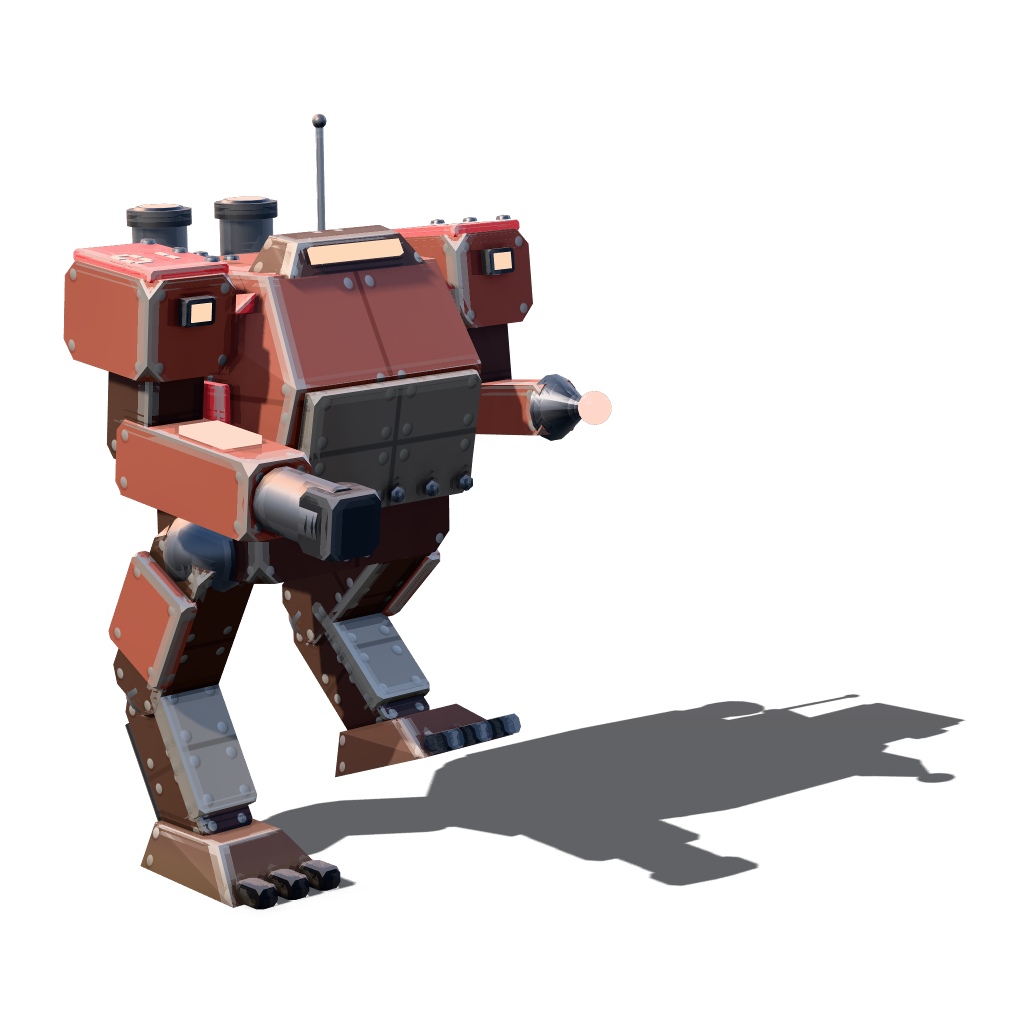 The Dominion Commander, the Overlord, a rust-red armoured walker with a disruptor arm