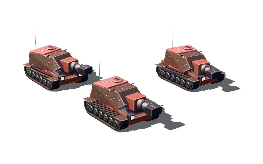 Three Dominion heavy battle tanks advancing in a wedge